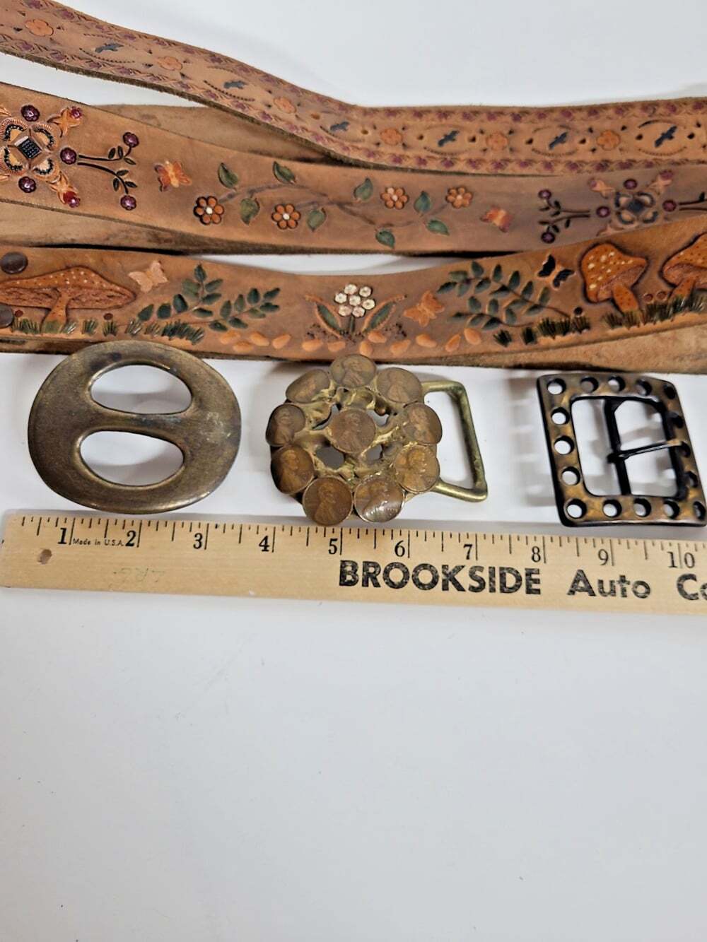 Vintage Handmade Belts & Buckles Women's Set of 3 Boho Mushrooms Floral Birds - Picture 3 of 8